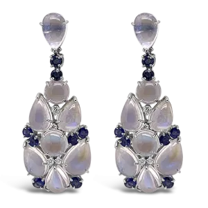 Moonstone, Sapphire & Diamond Estate Earrings