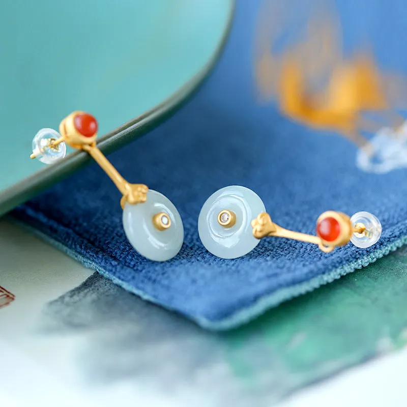 Natural Jade Earrings Jadeite Agate Silver Earrings ZNE236