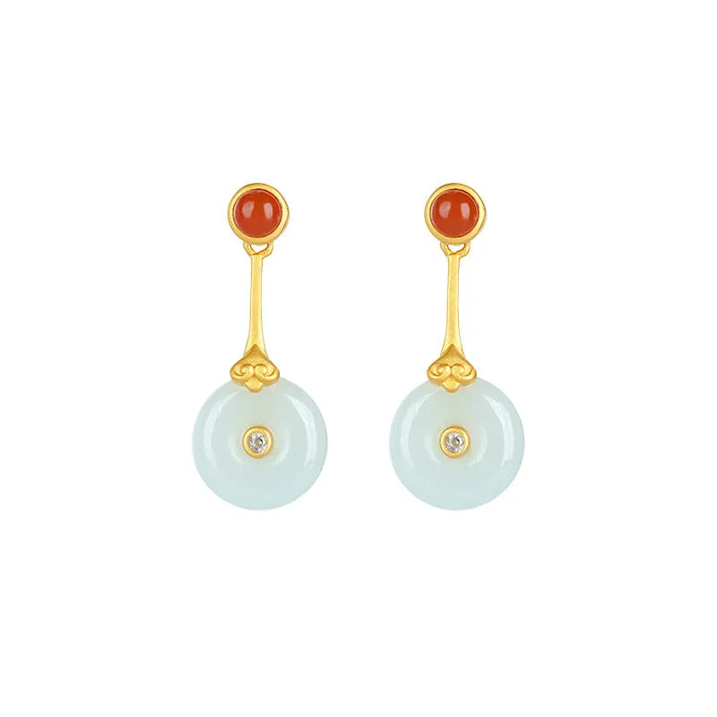 Natural Jade Earrings Jadeite Agate Silver Earrings ZNE236