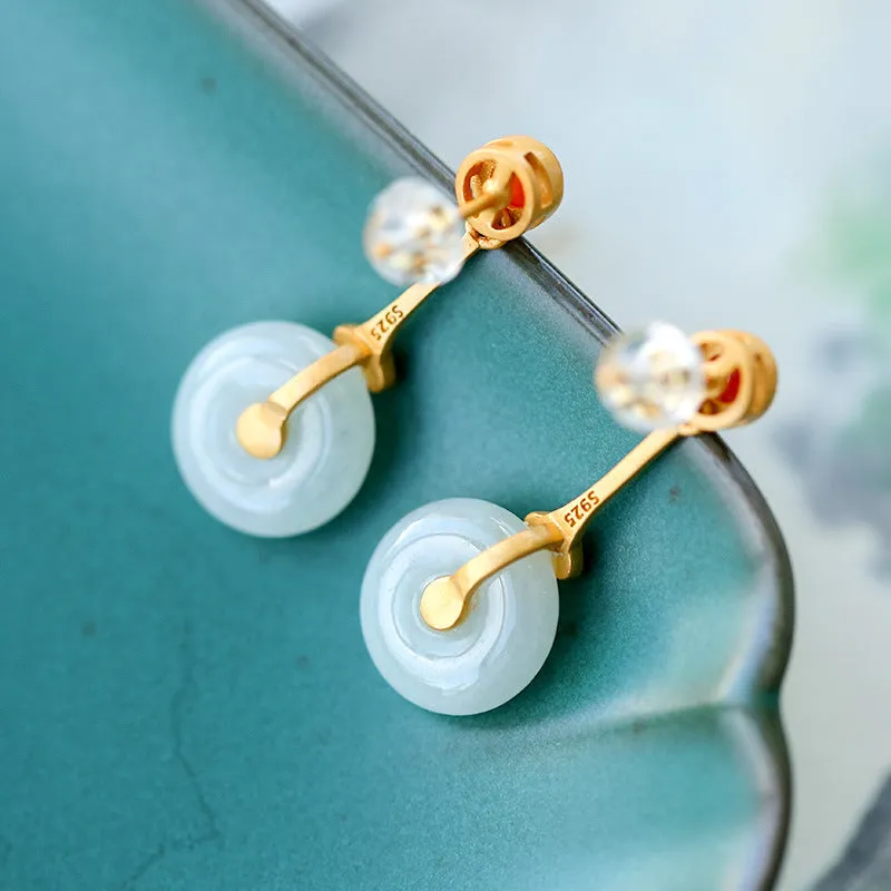 Natural Jade Earrings Jadeite Agate Silver Earrings ZNE236