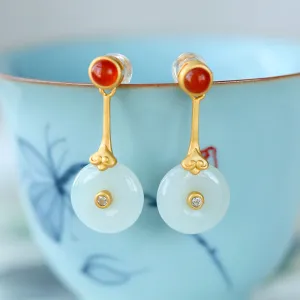 Natural Jade Earrings Jadeite Agate Silver Earrings ZNE236
