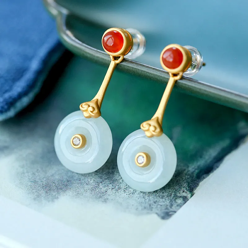 Natural Jade Earrings Jadeite Agate Silver Earrings ZNE236