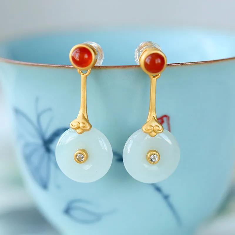 Natural Jade Earrings Jadeite Agate Silver Earrings ZNE236