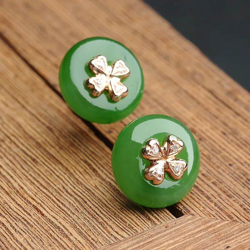 Natural Jade Earrings Nephrite Gold Earrings EG82
