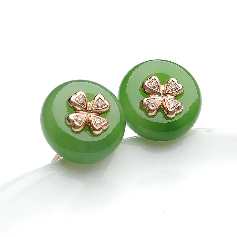 Natural Jade Earrings Nephrite Gold Earrings EG82