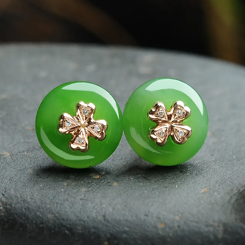 Natural Jade Earrings Nephrite Gold Earrings EG82