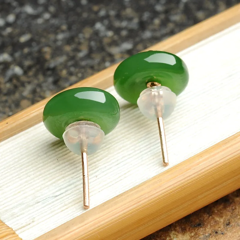 Natural Jade Earrings Nephrite Gold Earrings EG82