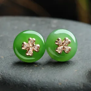 Natural Jade Earrings Nephrite Gold Earrings EG82