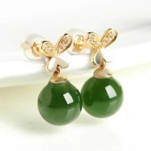 Natural Jade Earrings Nephrite Gold Earrings EG84