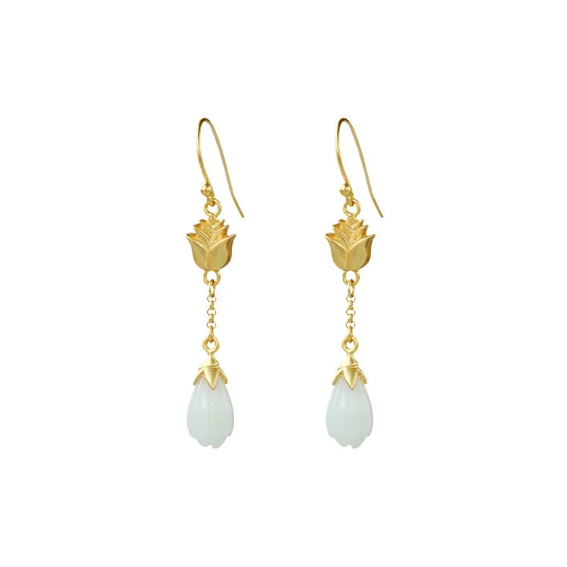 Natural Jade Earrings Nephrite Silver Earrings ZNE220