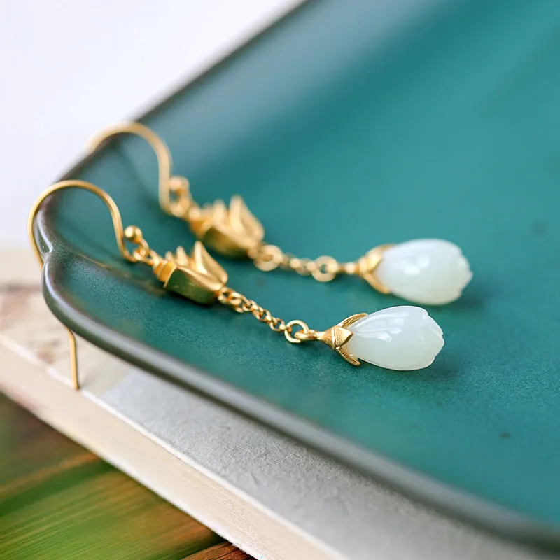 Natural Jade Earrings Nephrite Silver Earrings ZNE220