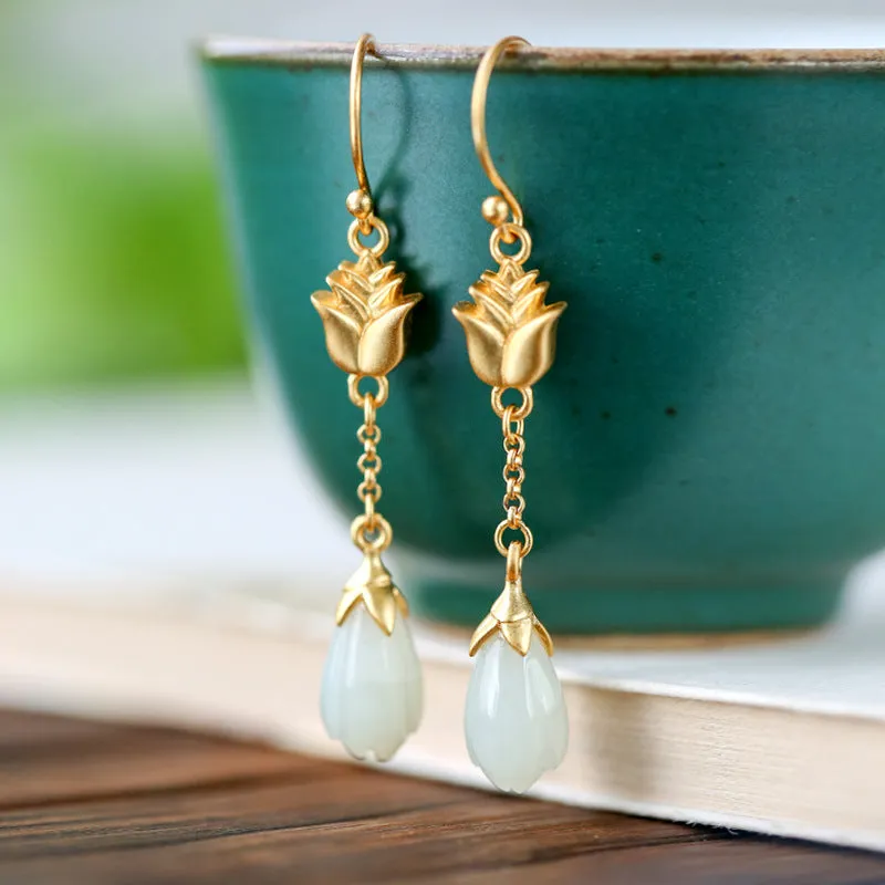Natural Jade Earrings Nephrite Silver Earrings ZNE220