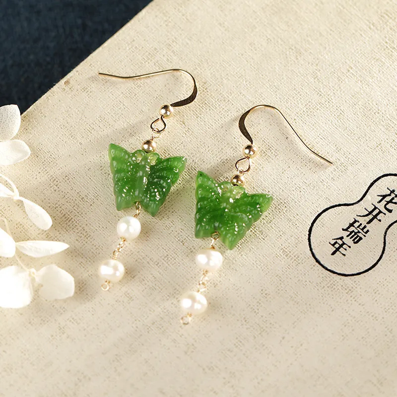 Natural Jade Earrings Nephrite Silver Earrings ZNE424
