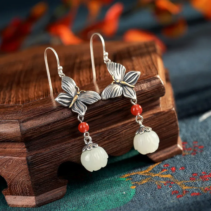 Natural Jade Earrings Nephrite Silver Earrings ZNE454