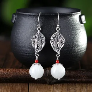 Natural Jade Earrings Nephrite Silver Earrings ZNE462