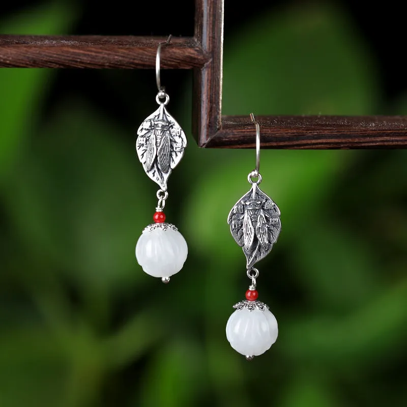 Natural Jade Earrings Nephrite Silver Earrings ZNE462