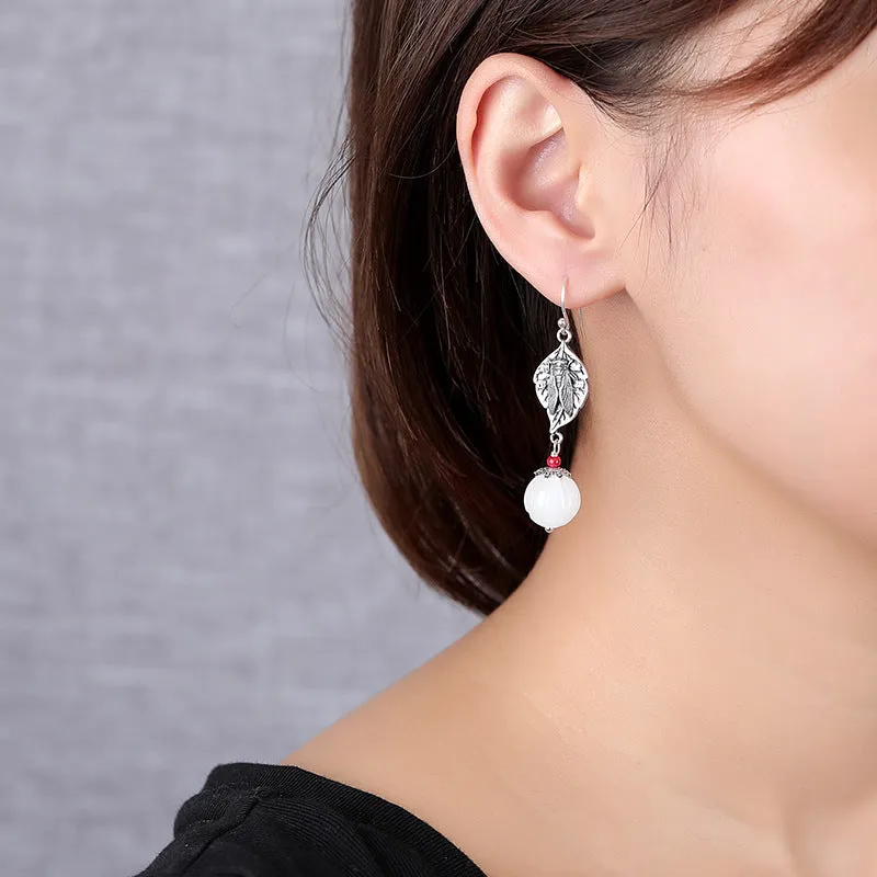 Natural Jade Earrings Nephrite Silver Earrings ZNE462