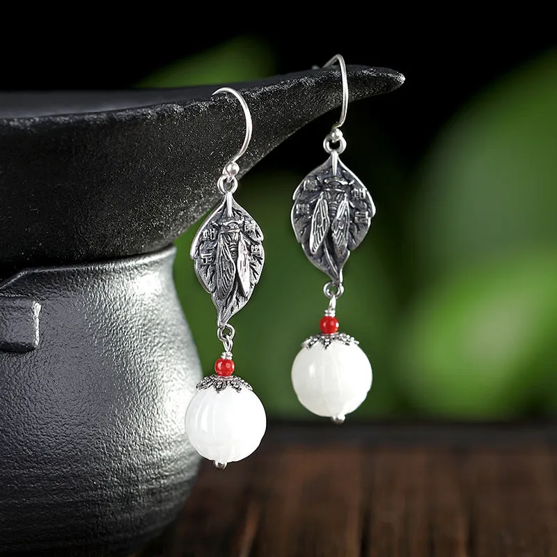 Natural Jade Earrings Nephrite Silver Earrings ZNE462