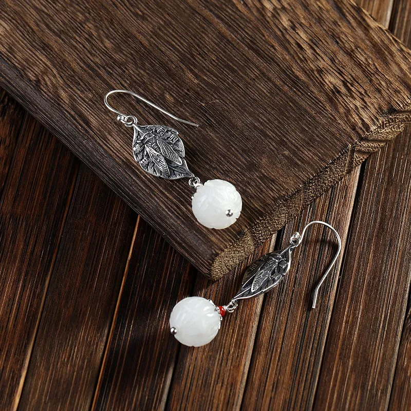 Natural Jade Earrings Nephrite Silver Earrings ZNE462