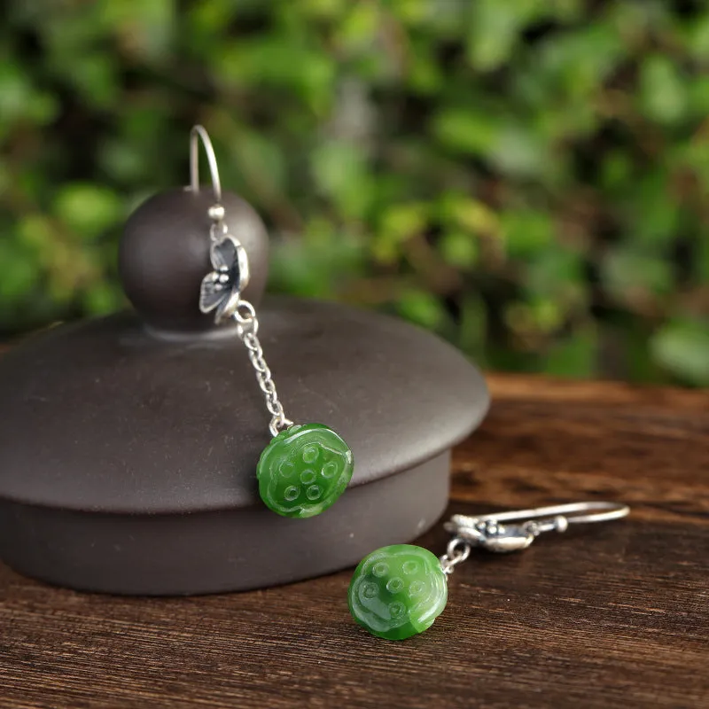 Natural Jade Earrings Nephrite Silver Earrings ZNE467