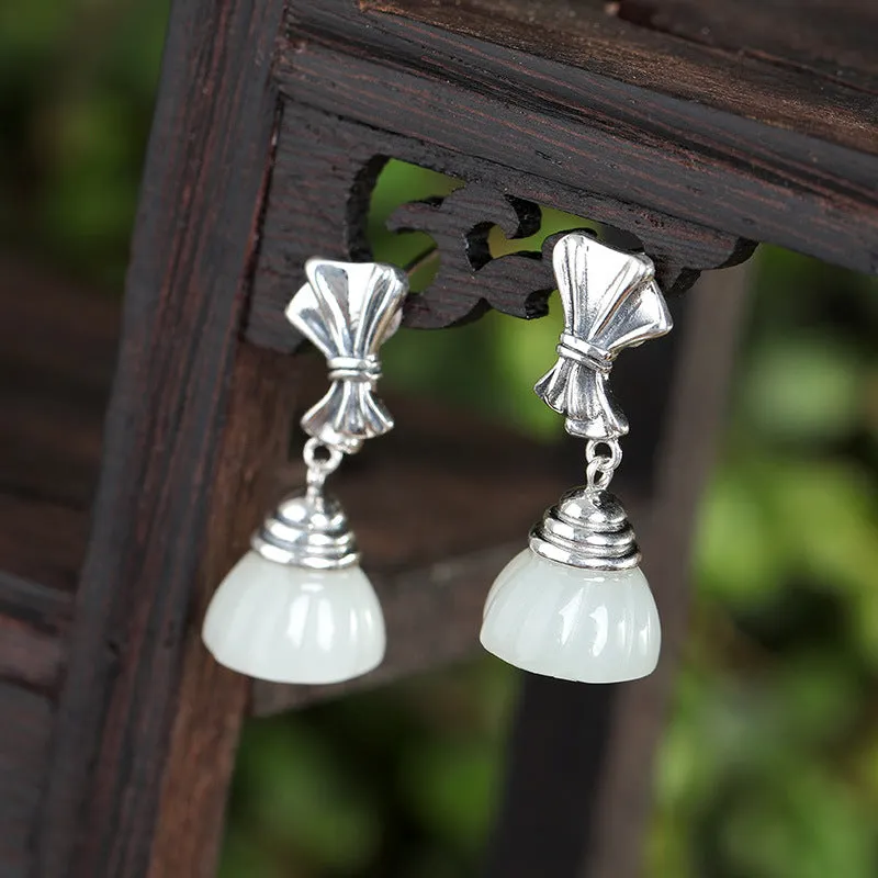 Natural Jade Earrings Nephrite Silver Earrings ZNE475