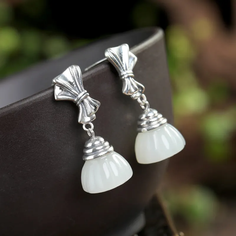 Natural Jade Earrings Nephrite Silver Earrings ZNE475