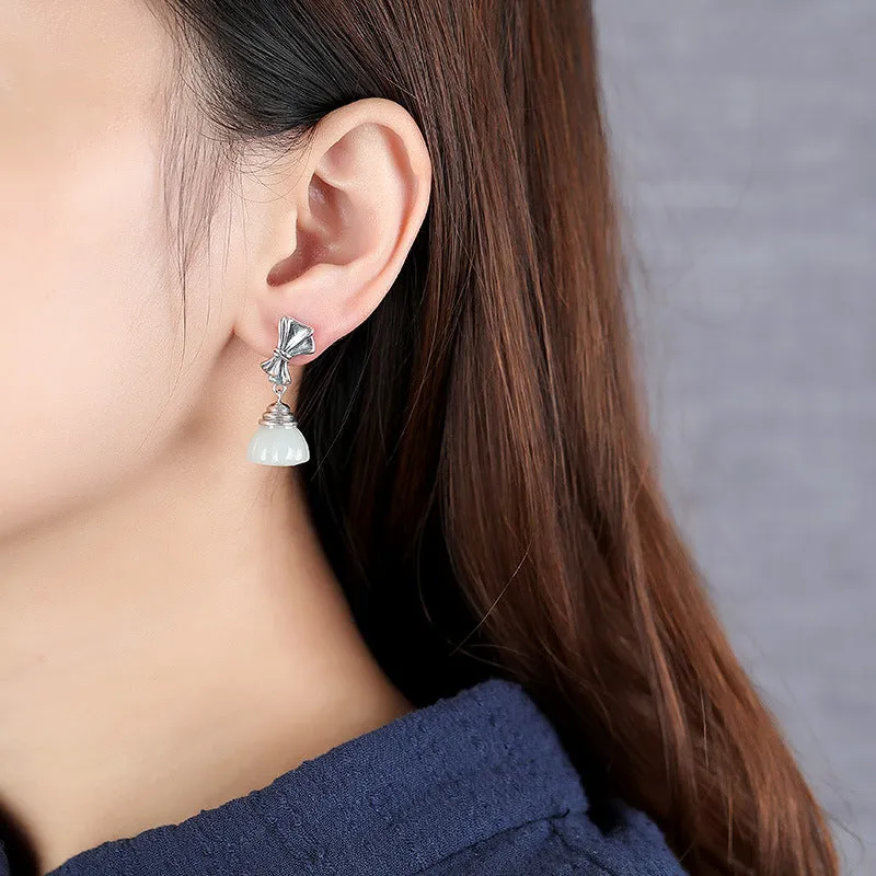Natural Jade Earrings Nephrite Silver Earrings ZNE475
