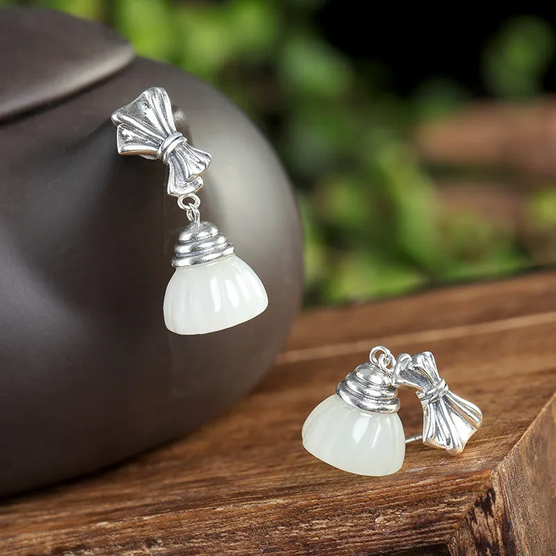Natural Jade Earrings Nephrite Silver Earrings ZNE475