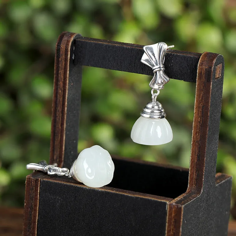 Natural Jade Earrings Nephrite Silver Earrings ZNE475