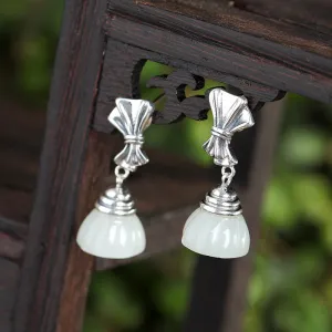 Natural Jade Earrings Nephrite Silver Earrings ZNE475