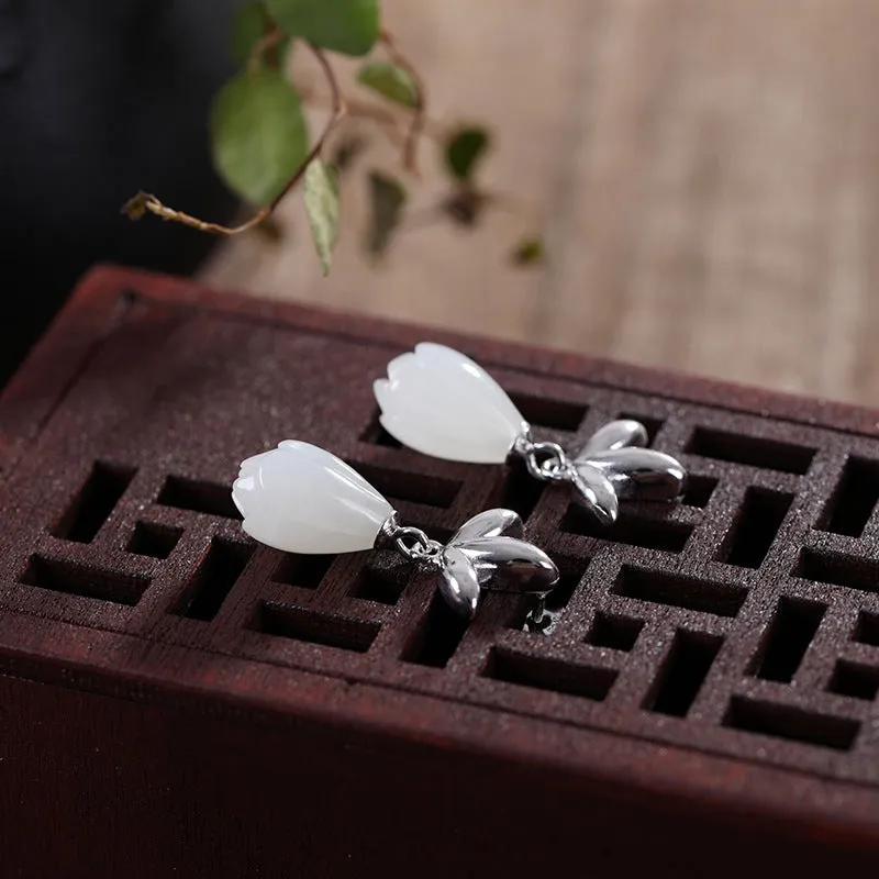 Natural Jade Earrings Nephrite Silver Earrings ZNE500