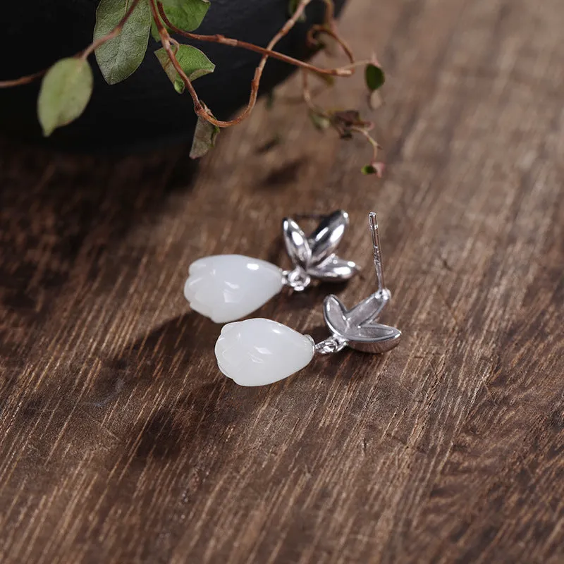 Natural Jade Earrings Nephrite Silver Earrings ZNE500