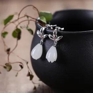 Natural Jade Earrings Nephrite Silver Earrings ZNE500