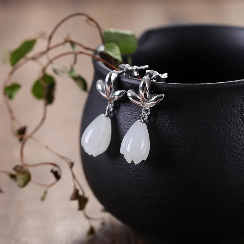 Natural Jade Earrings Nephrite Silver Earrings ZNE500