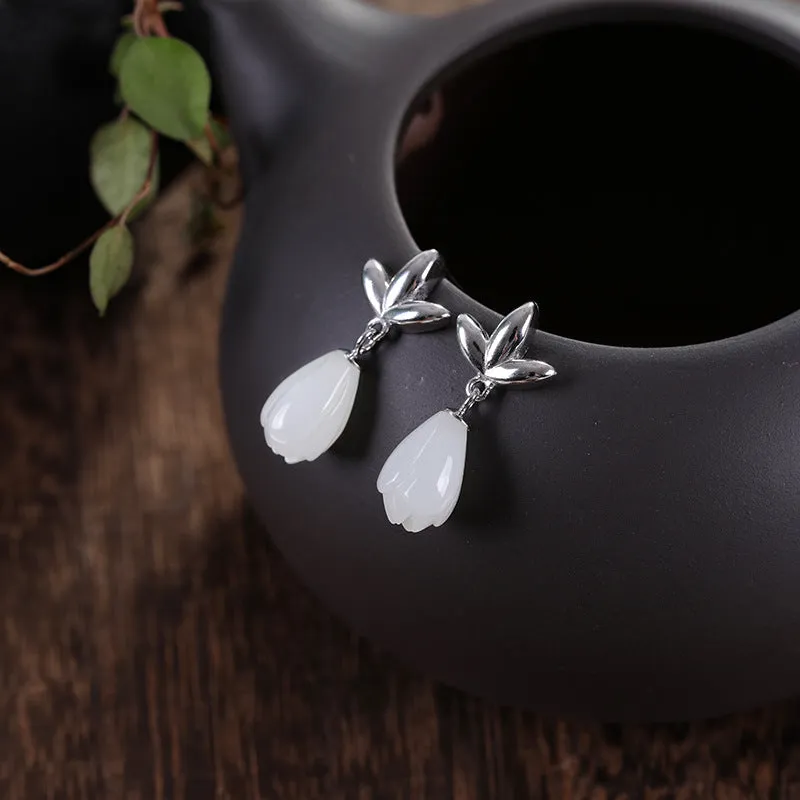 Natural Jade Earrings Nephrite Silver Earrings ZNE500