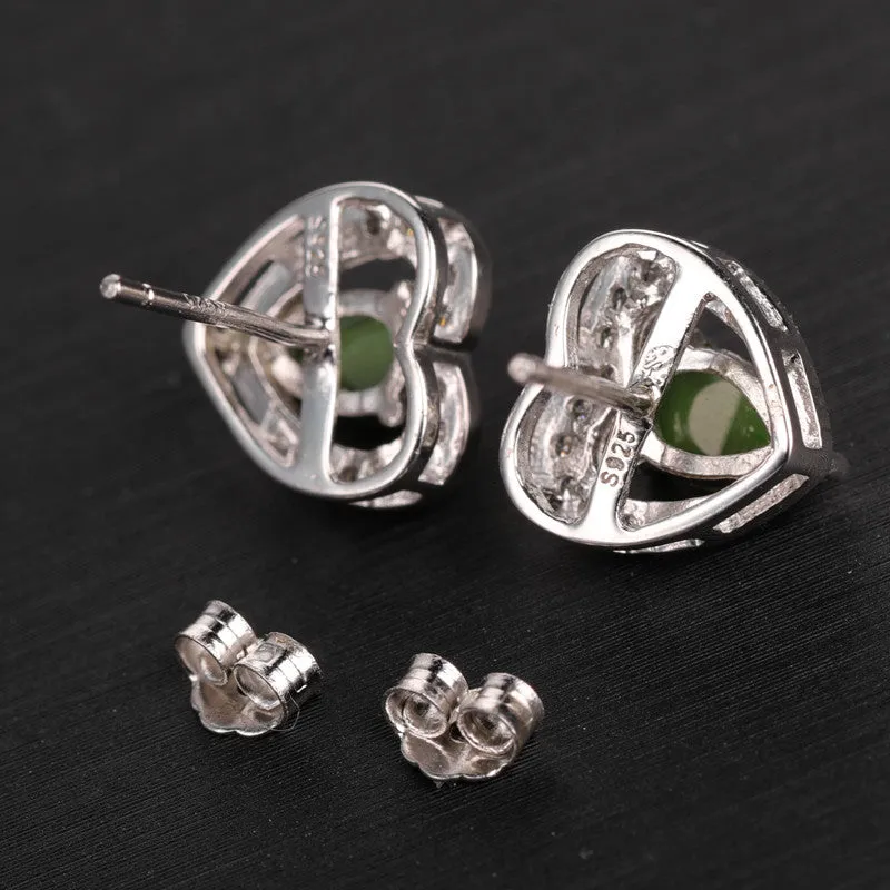 Natural Jade Earrings Nephrite Silver Zircon Earrings ZEG533
