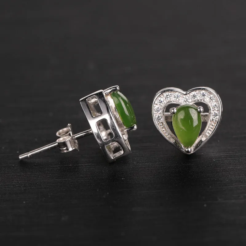 Natural Jade Earrings Nephrite Silver Zircon Earrings ZEG533