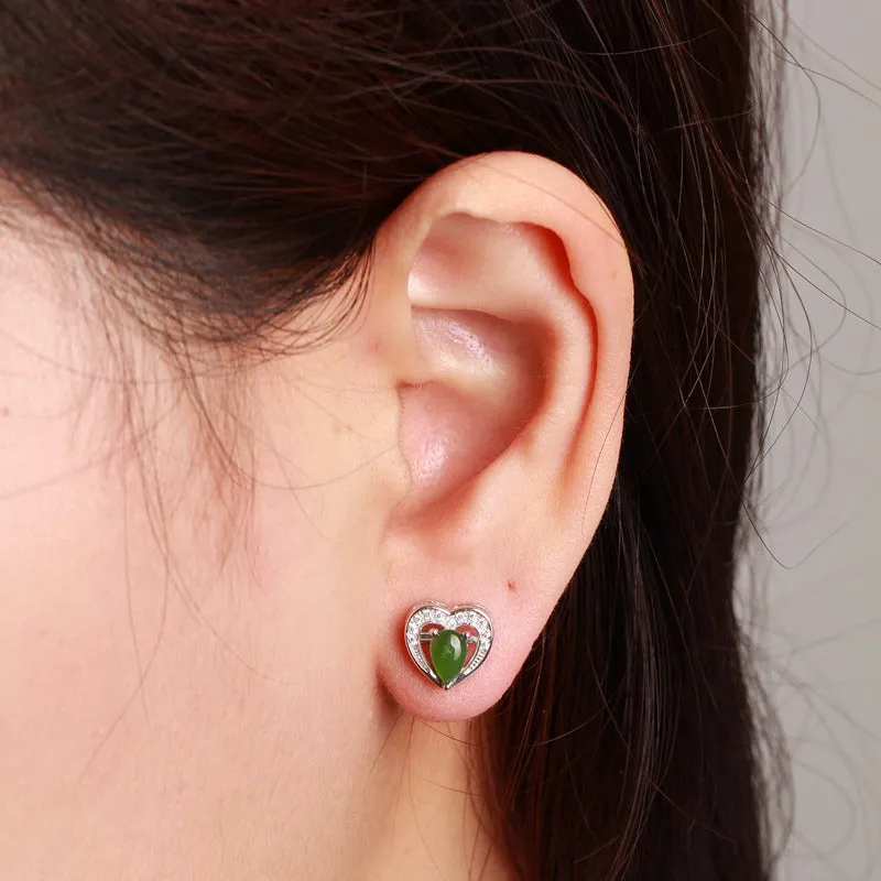 Natural Jade Earrings Nephrite Silver Zircon Earrings ZEG533