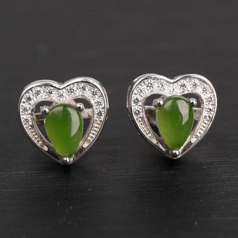 Natural Jade Earrings Nephrite Silver Zircon Earrings ZEG533
