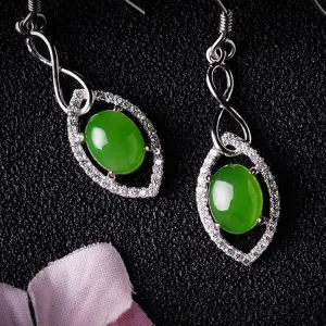 Natural Jade Earrings Nephrite Silver Zircon Earrings ZEG557