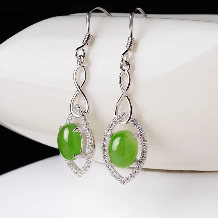 Natural Jade Earrings Nephrite Silver Zircon Earrings ZEG557