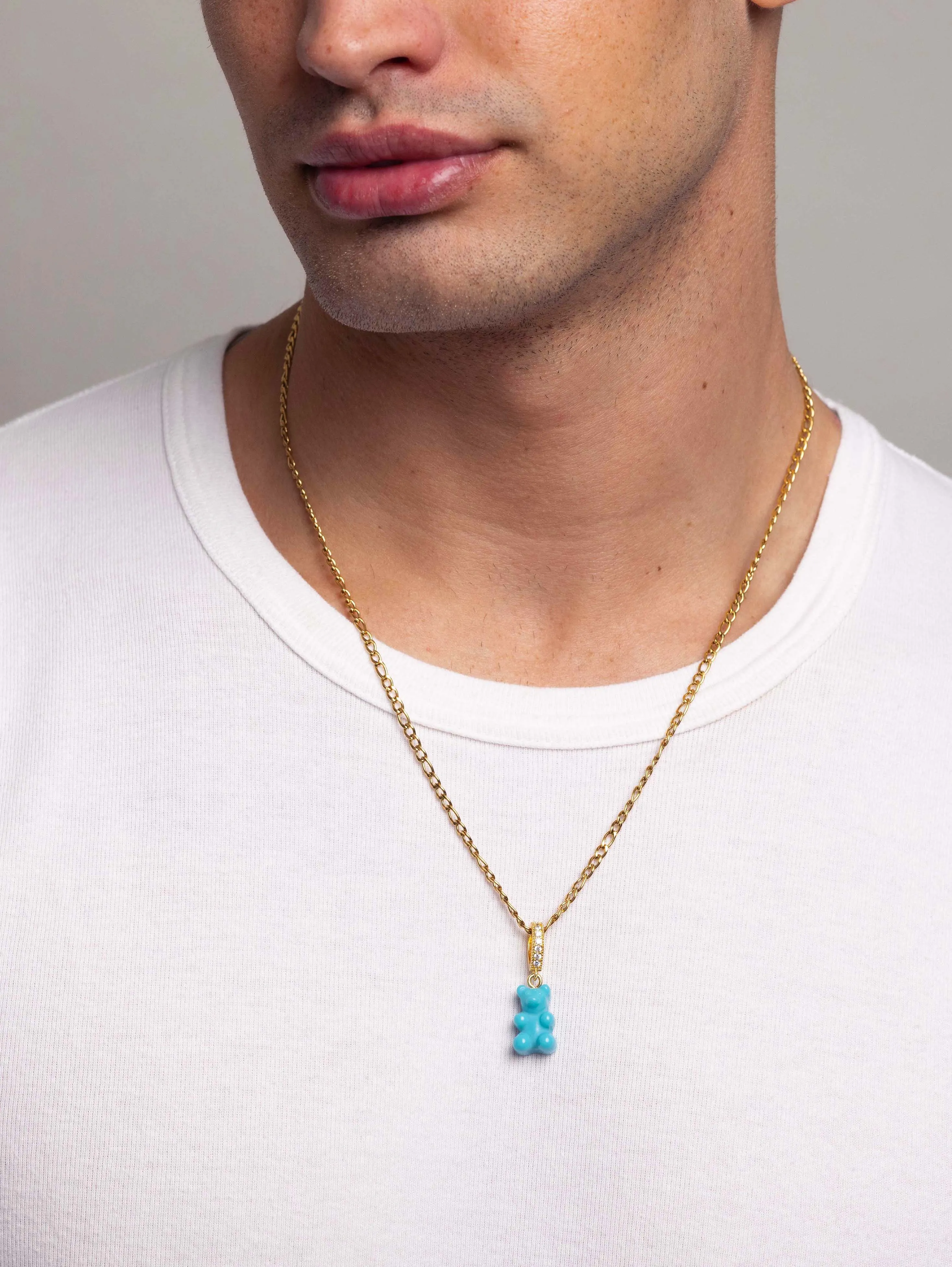 NIALAYA Men's Gold Turquoise Gummy Bear Necklace