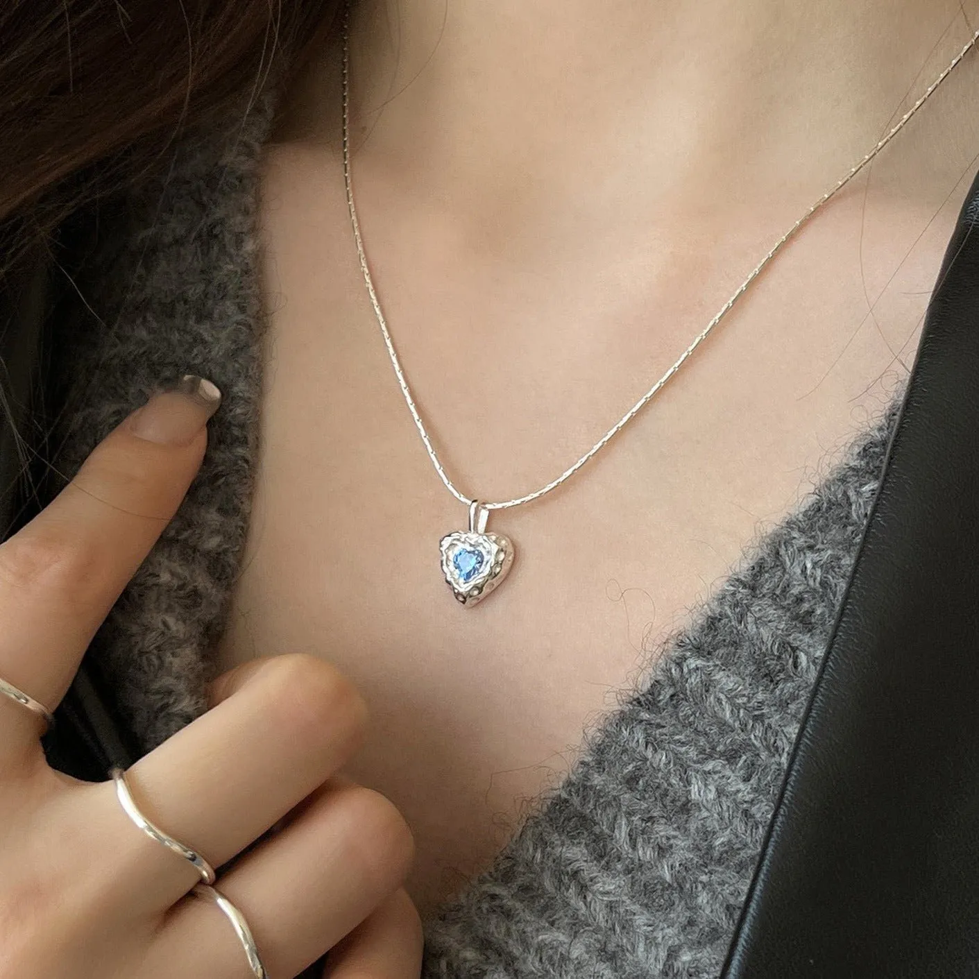Ocean Heart Necklace (Solid Silver)