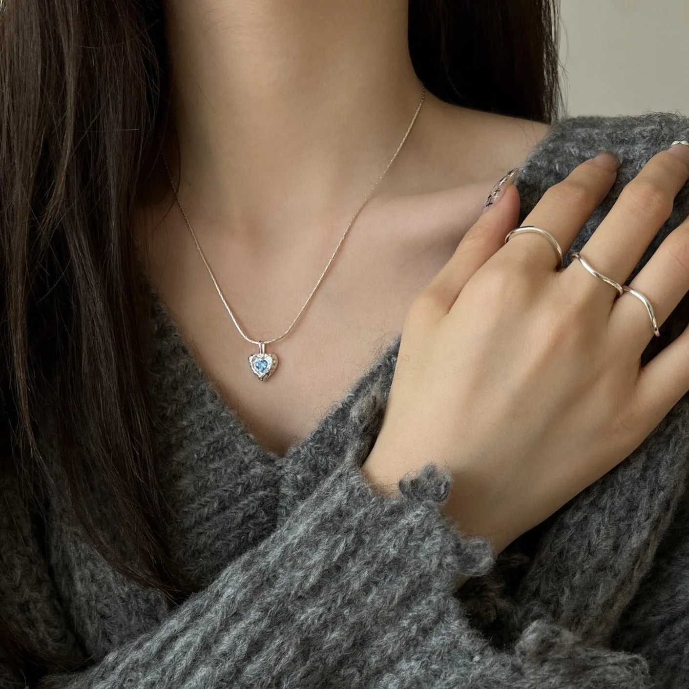 Ocean Heart Necklace (Solid Silver)
