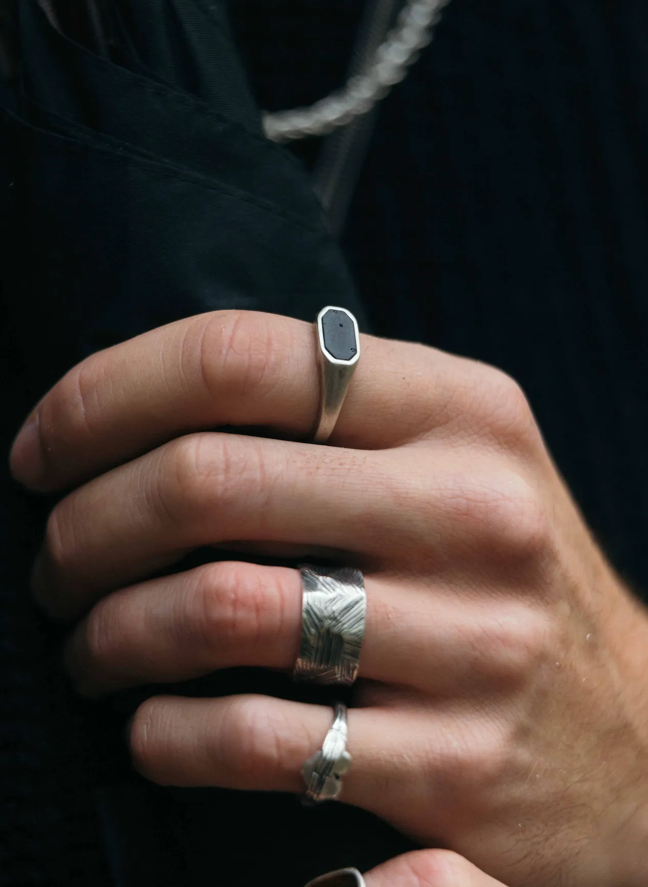 Octagon Signet Ring With Matte Onyx Stone