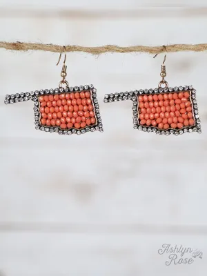 Oklahoma Beaded Earrings with Crystal Outline