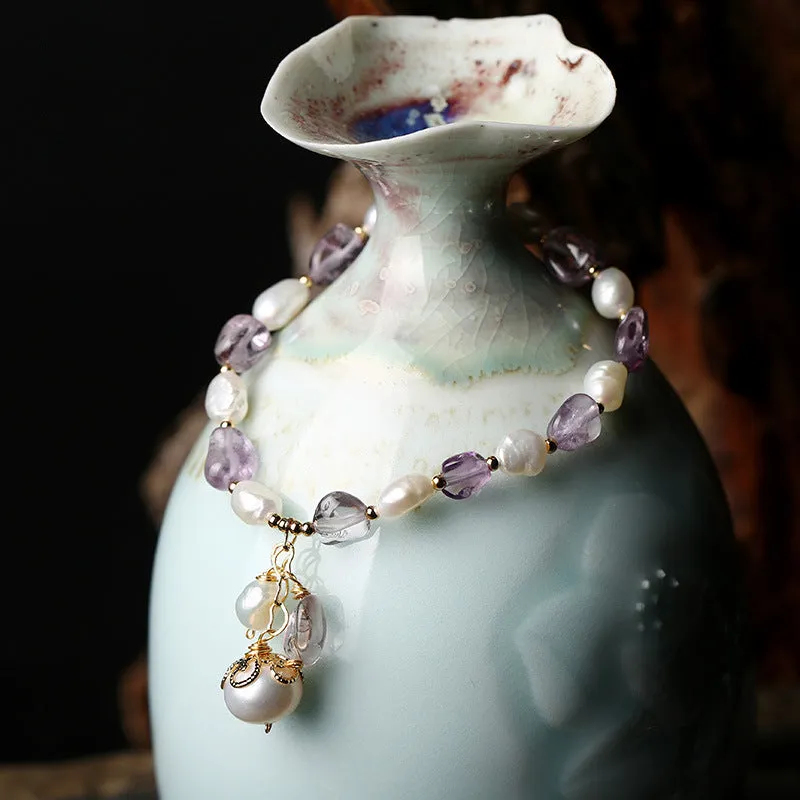 Original Natural Freshwater Pearl Shaped Amethyst Bracelet