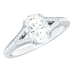 Oval Cut Moissanite Split Shank Engagement Ring