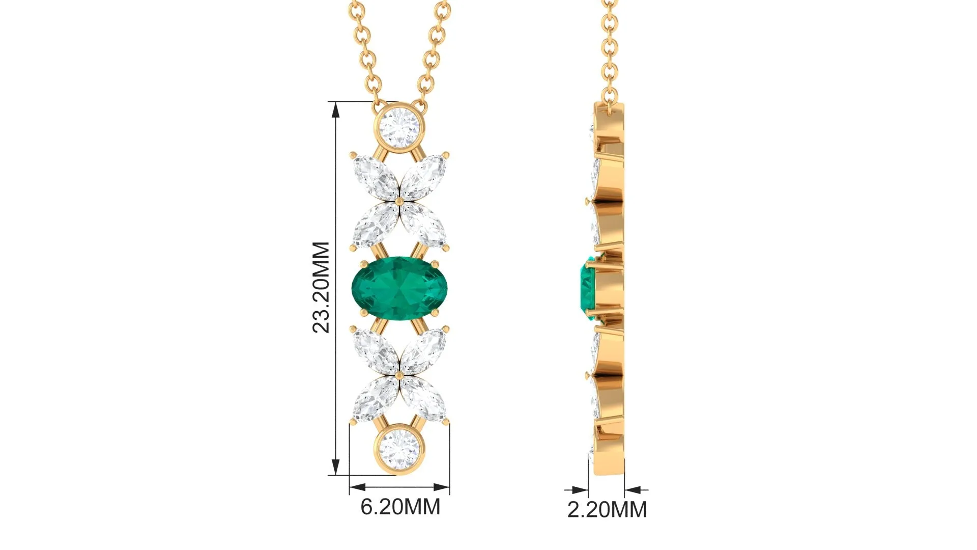 Oval Emerald and Diamond Flower Dangle Necklace