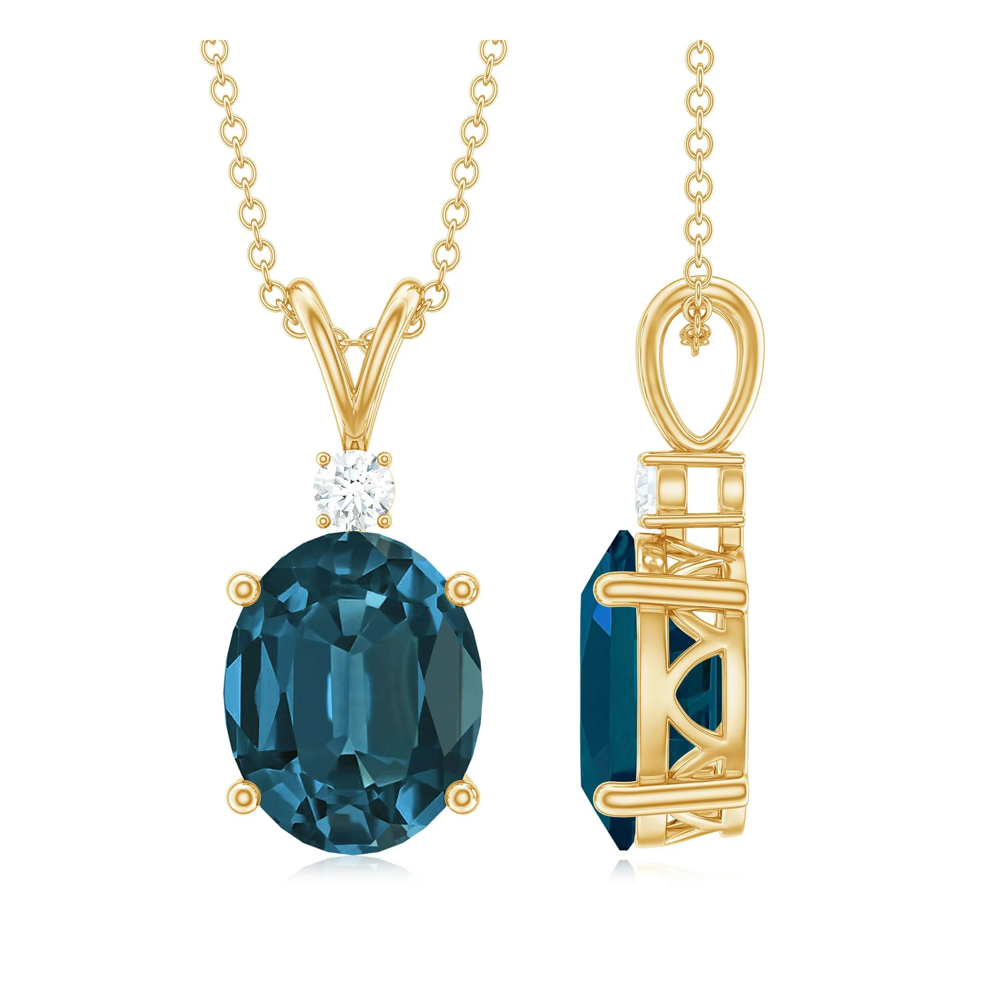 Oval London Blue Topaz Solitaire Pendant with Round Moissanite